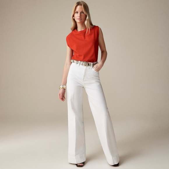 NEW!! J. CREW Wide Leg Denim Trousers Solid White Preppy Minimalist Size 32 - Picture 1 of 16